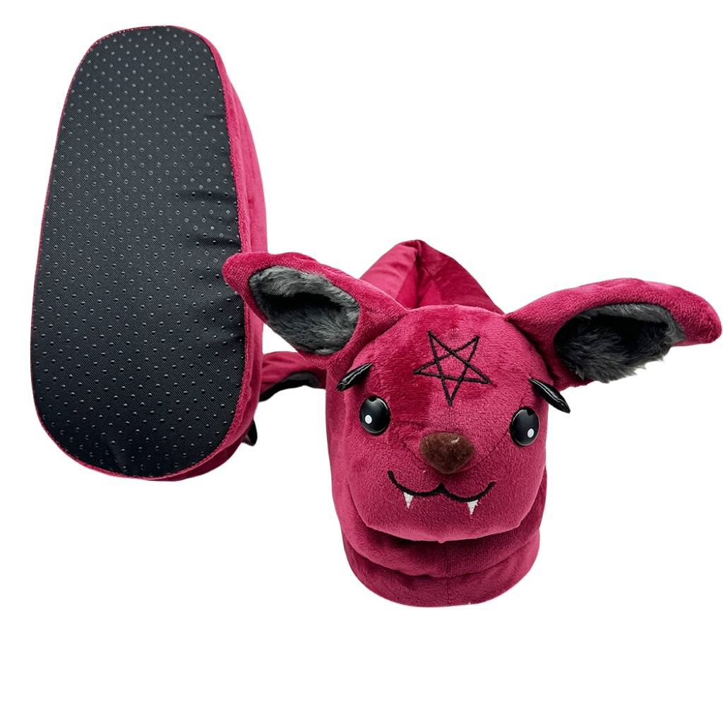 Devil Rabbit Women պլյուշ հողաթափեր Սև արյուն չորս աչքերով կենդանիներ Տան կոշիկներ Ջերմ փափուկ զվարճալի հողաթափեր