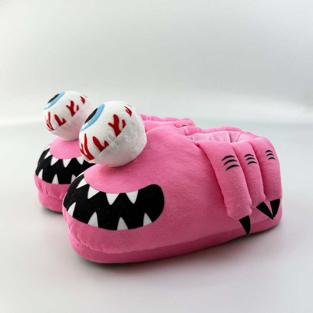 Diapositivas de pareja de suela suave de pantuflas de felpa rosa de Halloween