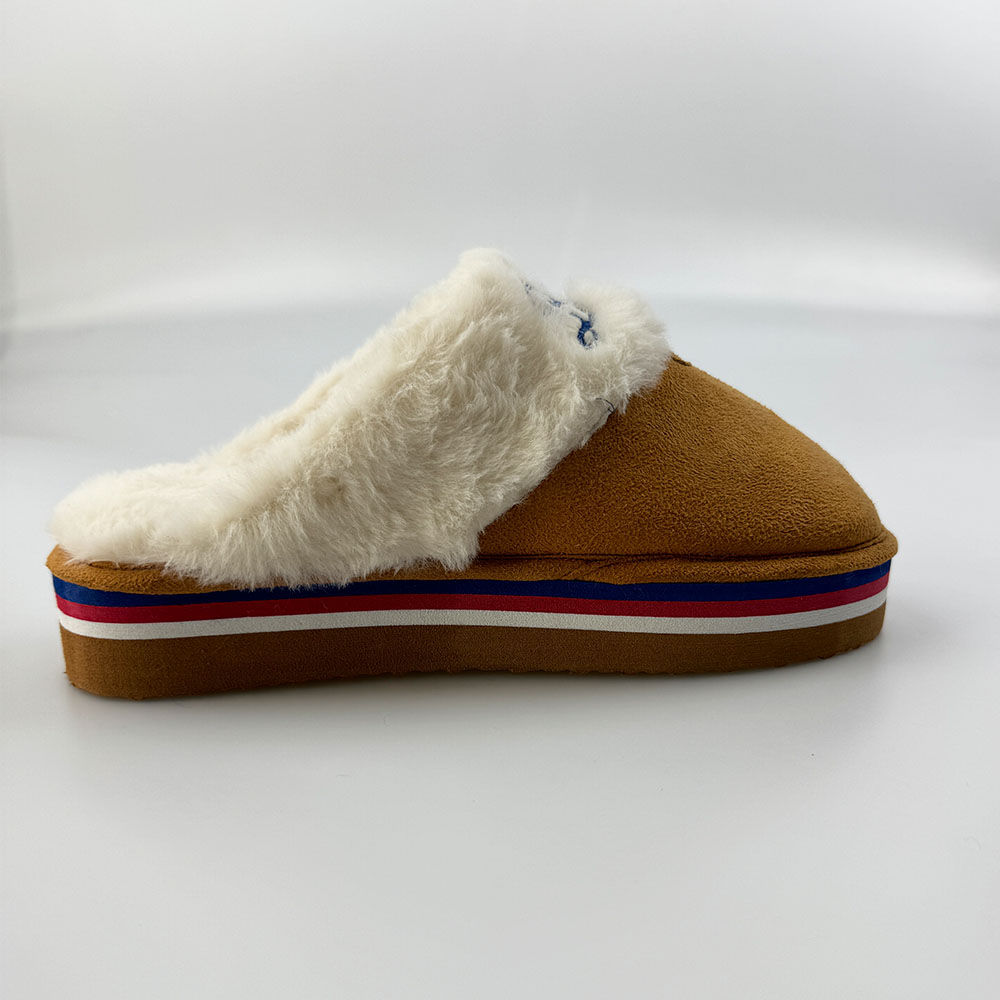 Brown Home Plush Slippers Fuzzy House Slippers for Women Fluffy Memory Foam Suede Slippers with Faux Fur Collar Indoor Outdoor