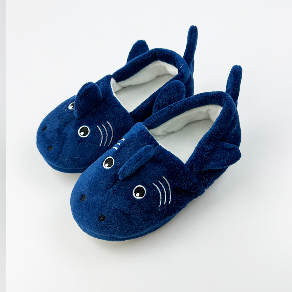 Cartoon Shark Plush Flat Shoes Cute Kawaii Cozy Open Toe Bedroom Slippers