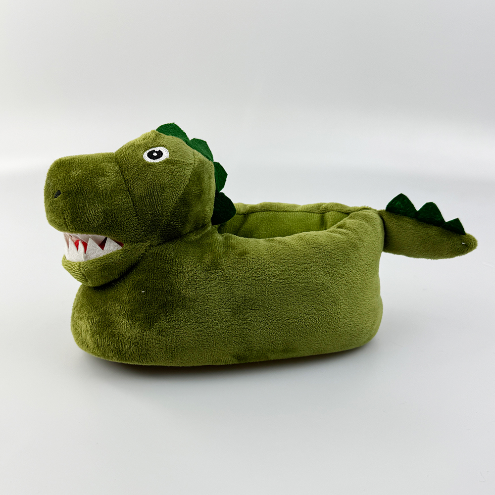Green T-Rex Plush Slippers with Memory Foam Support