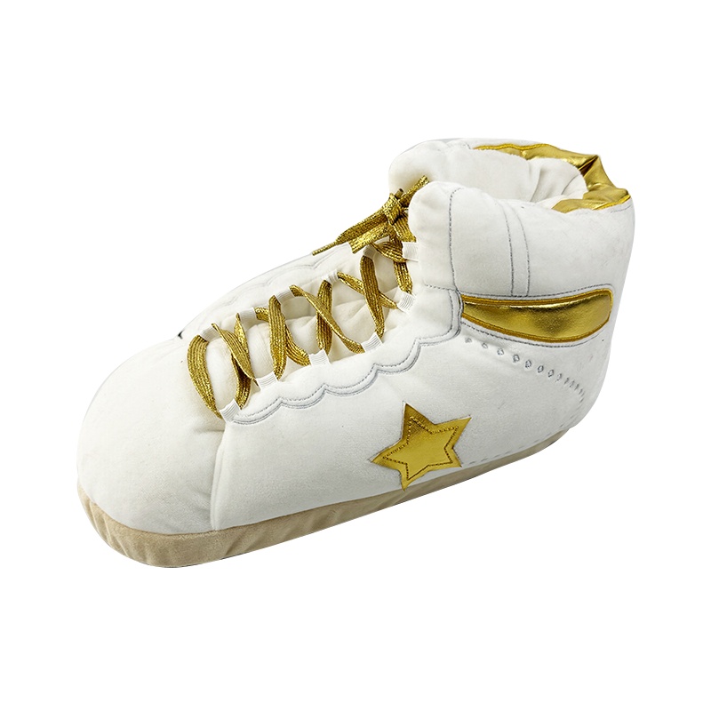 White Golden Shiny Sports Plush Slippers Unisex Fuzzy Feet Plush Slippers Anti-Slip Warm House Shoes M/L