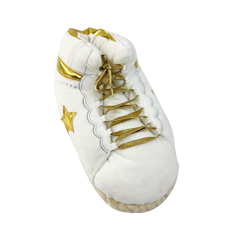 White Golden Shiny Sports Plush Slippers Unisex Fuzzy Feet Plush Slippers Anti-Slip Warm House Shoes M/L
